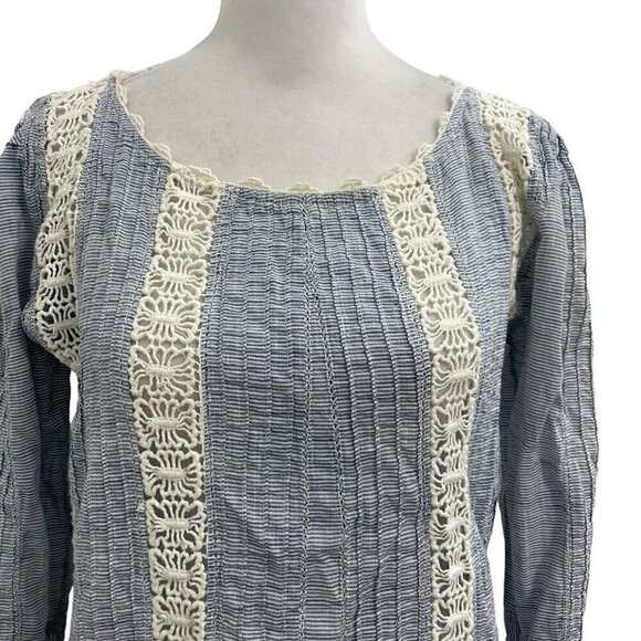 Sundance Embroidered Crochet Lace Boho Feminine Top Blouse Blue White size Small - Picture 2 of 8